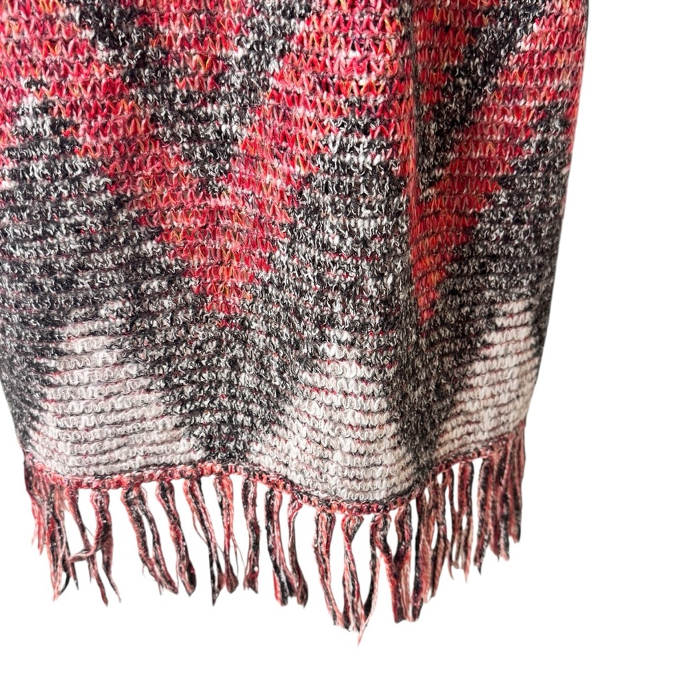 Lucky Brand Long Cardigan Medium  Red /Grey Aztec Fringe Duster western  Sweater - Picture 8 of 9